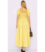Yellow Gingham Puff Sleeve Midi Dress - Unique Vintage - Womens, DRESSES, SWING