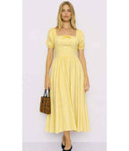 Yellow Gingham Puff Sleeve Midi Dress - Unique Vintage - Womens, DRESSES, SWING