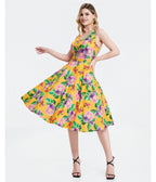 Yellow Hibiscus Floral Print Heidi Dress - Unique Vintage - Womens, DRESSES, SWING