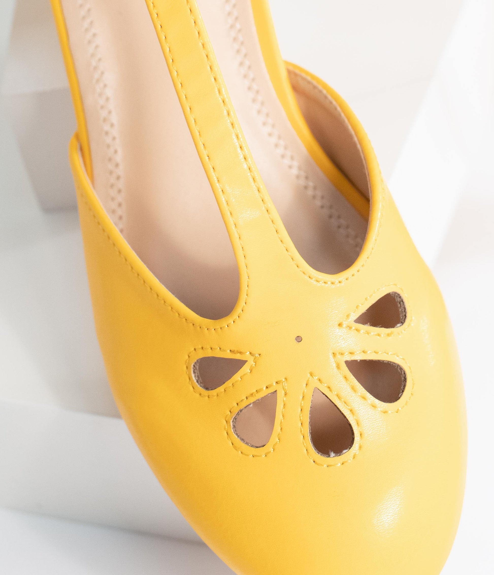 Yellow Leatherette Minny T-Strap Heels - Unique Vintage - Womens, SHOES, HEELS