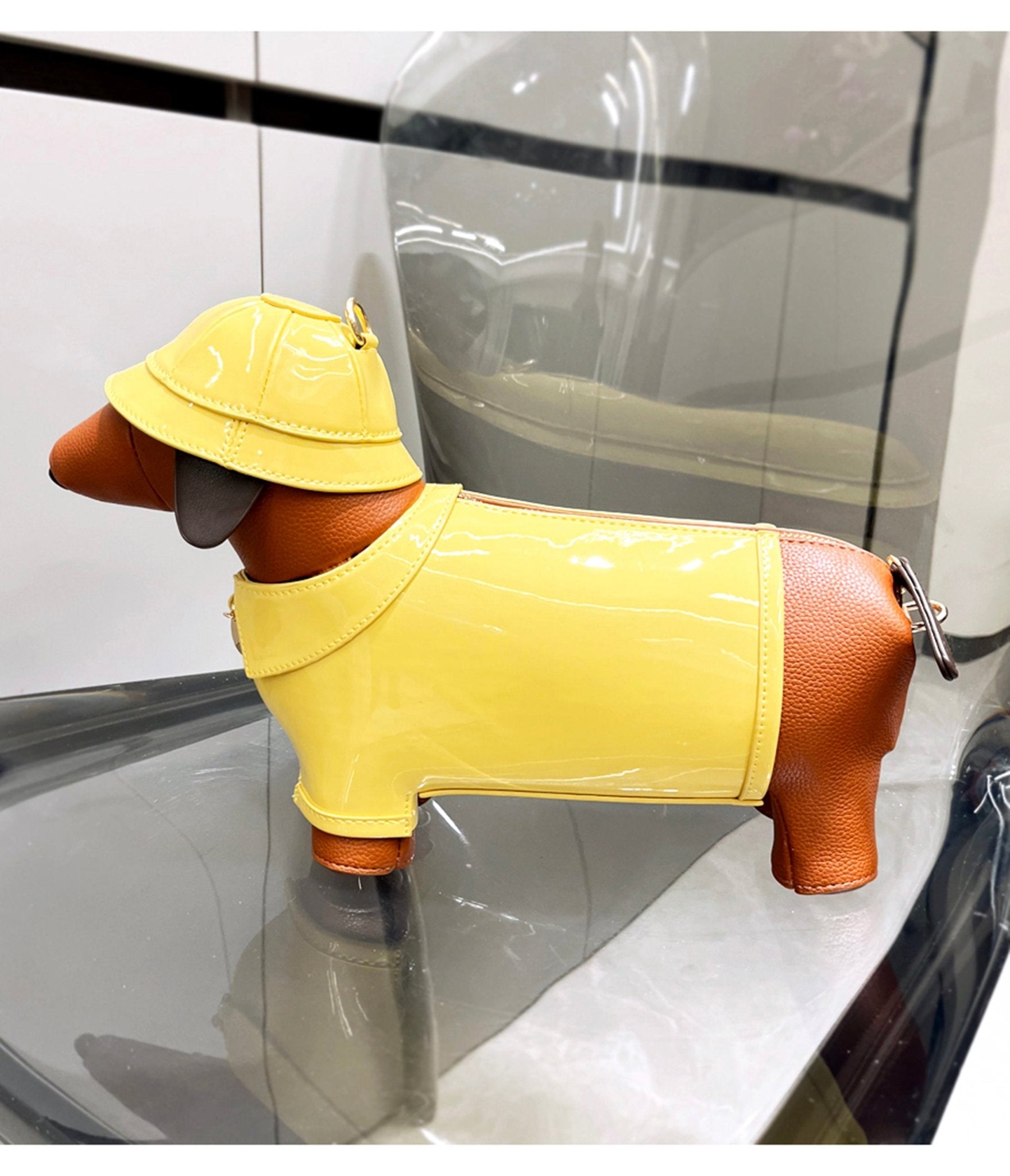 Yellow Leatherette Raincoat Puppy Crossbody Bag – Unique Vintage