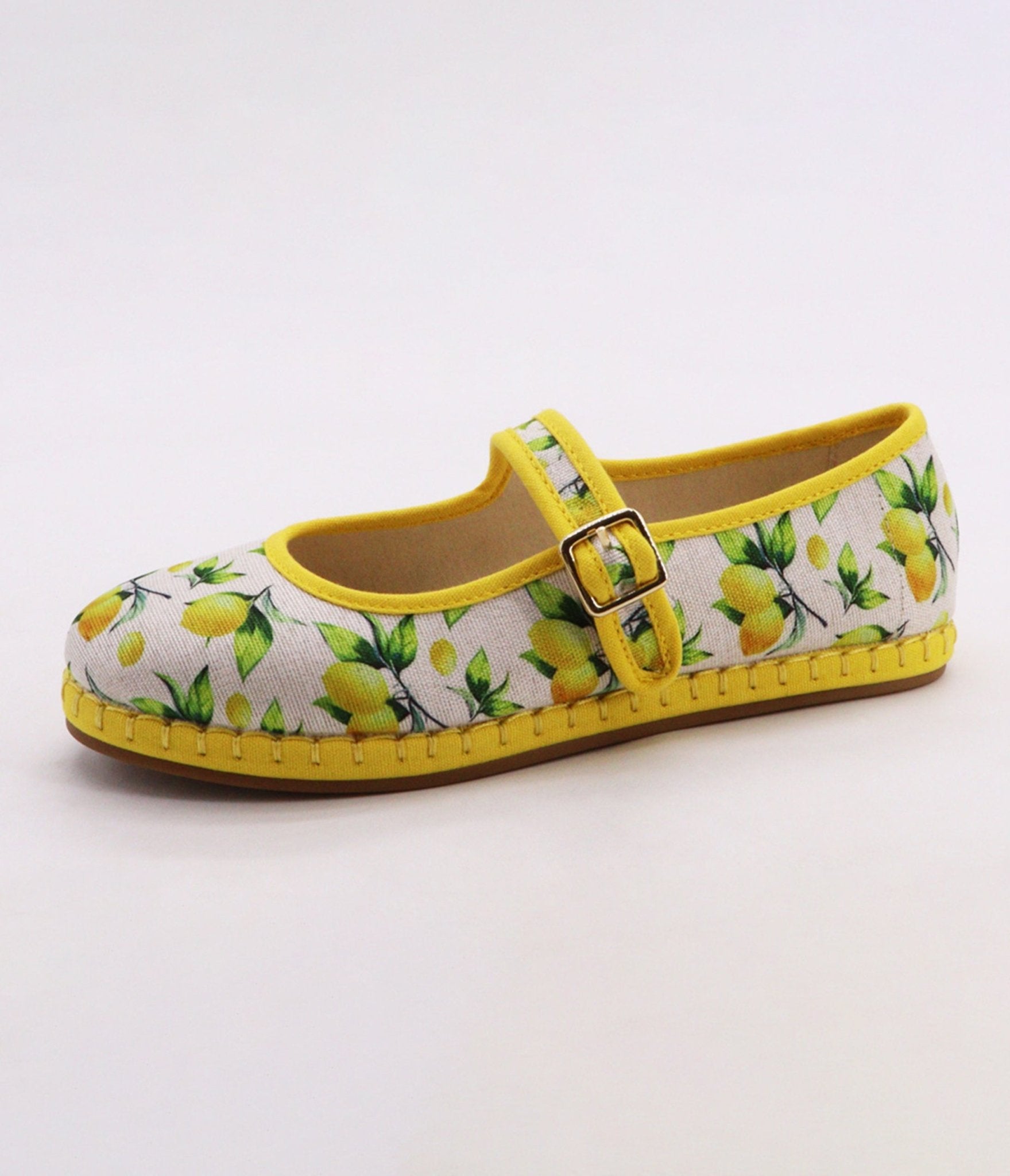 Yellow & Lemon Print Mary Jane Flats - Unique Vintage - Womens, SHOES, FLATS