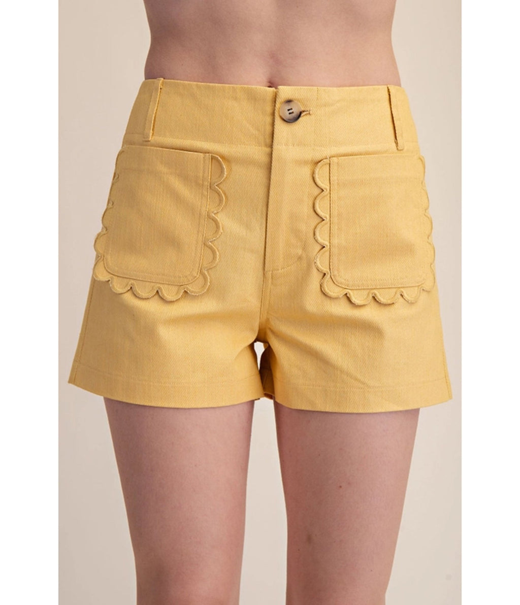 Yellow Scallop Pocket Shorts - Unique Vintage - Womens, BOTTOMS, SHORTS