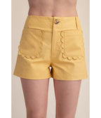 Yellow Scallop Pocket Shorts - Unique Vintage - Womens, BOTTOMS, SHORTS