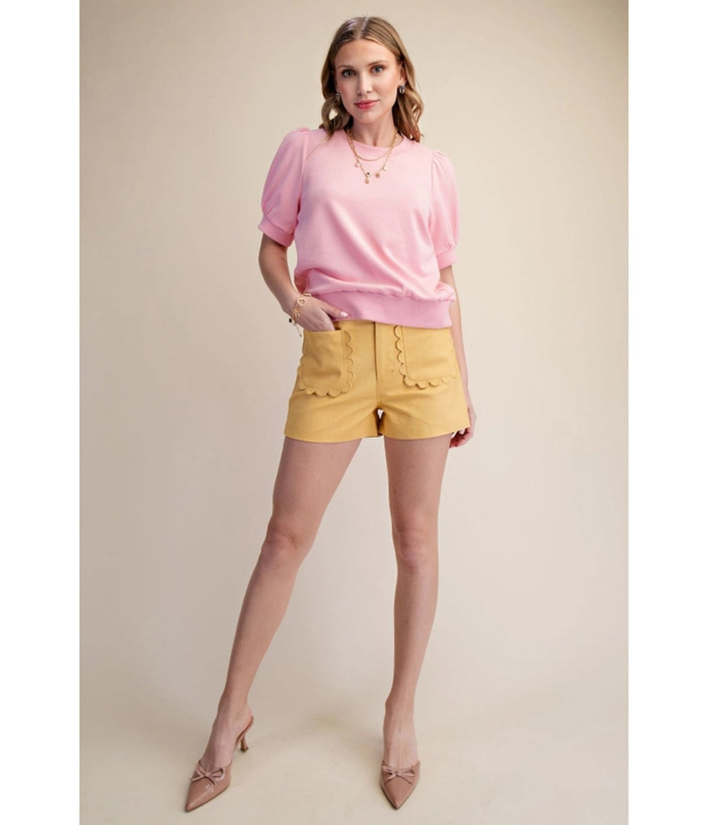 Yellow Scallop Pocket Shorts - Unique Vintage - Womens, BOTTOMS, SHORTS
