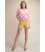 Yellow Scallop Pocket Shorts - Unique Vintage - Womens, BOTTOMS, SHORTS