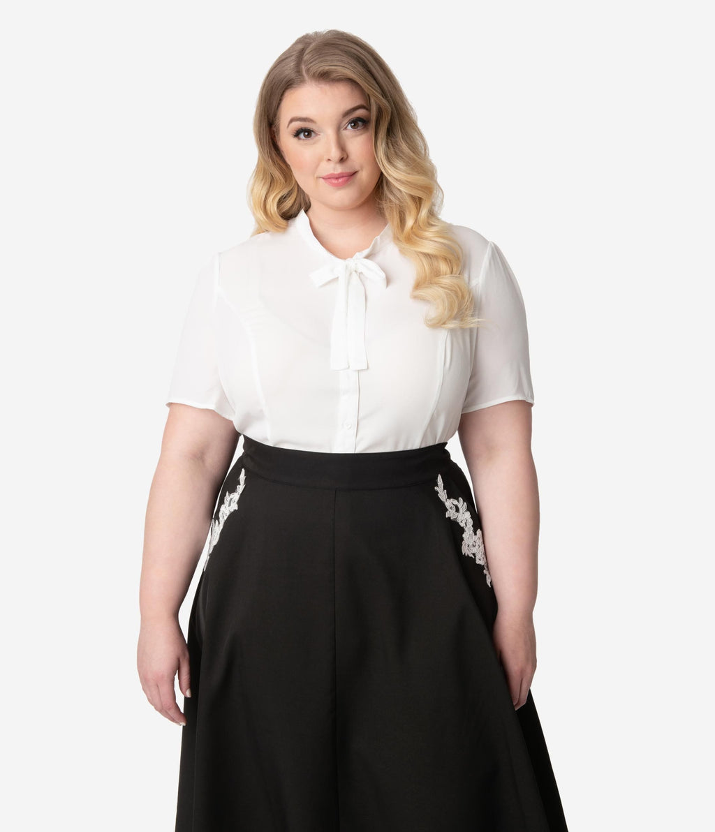Unique Vintage Plus Size White Elsie Blouse