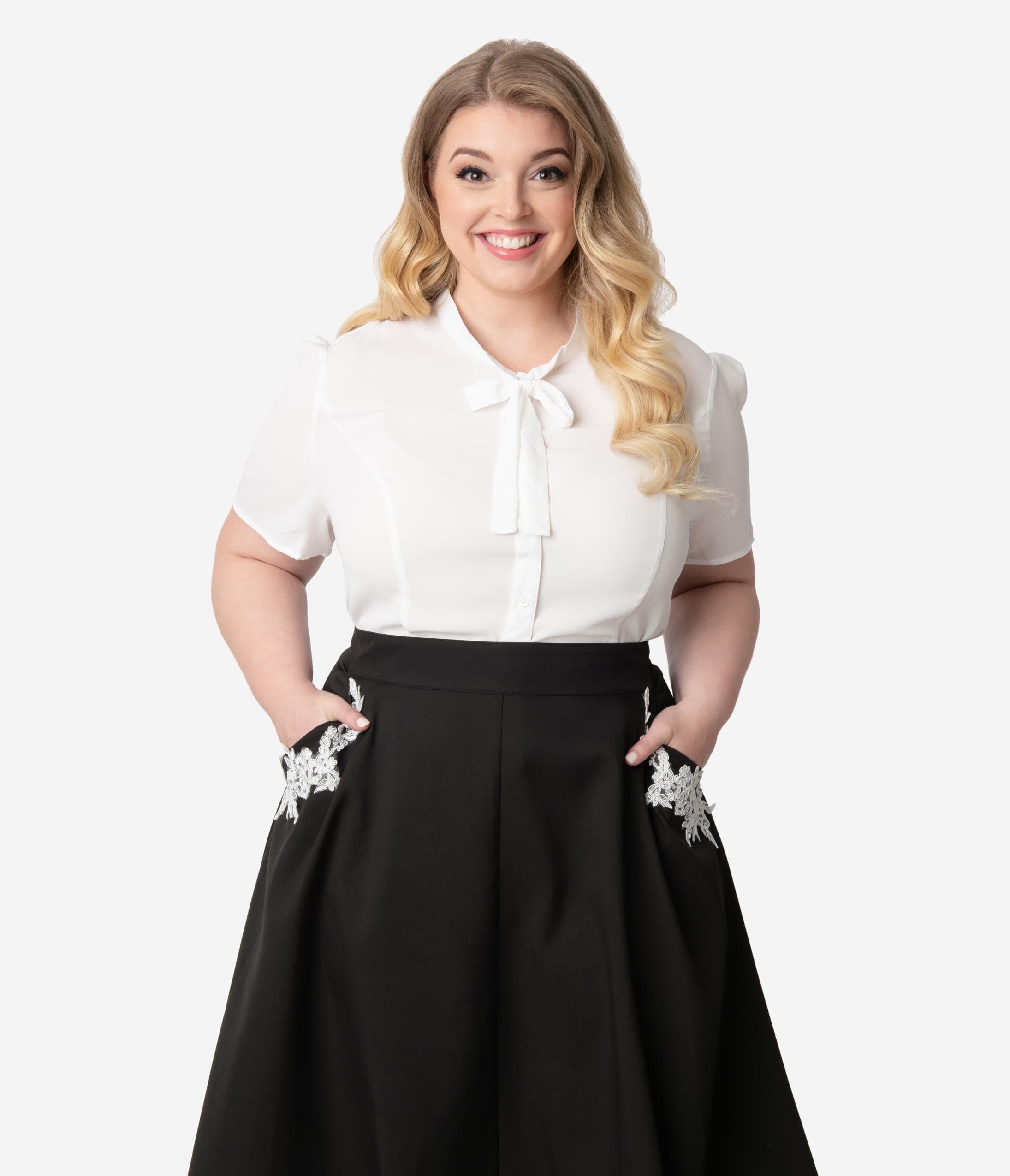 Unique Vintage Plus Size White Elsie Blouse
