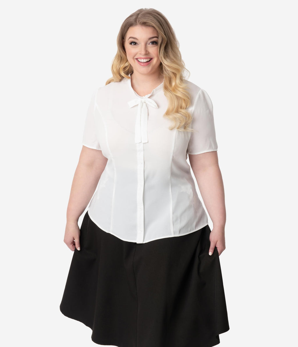 Unique Vintage Plus Size White Elsie Blouse