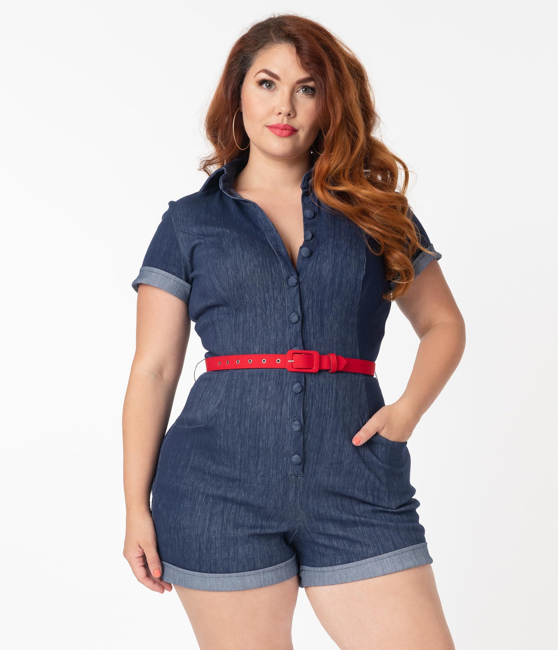 Unique Vintage Plus Size Faded Blue Denim Patsy Romper