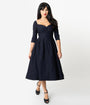 Unique Vintage 1950s Style Navy Sweetheart Lamar Swing Dress