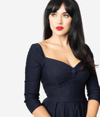 Unique Vintage 1950s Style Navy Sweetheart Lamar Swing Dress