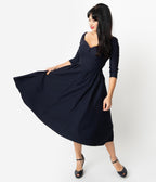 Unique Vintage 1950s Style Navy Sweetheart Lamar Swing Dress