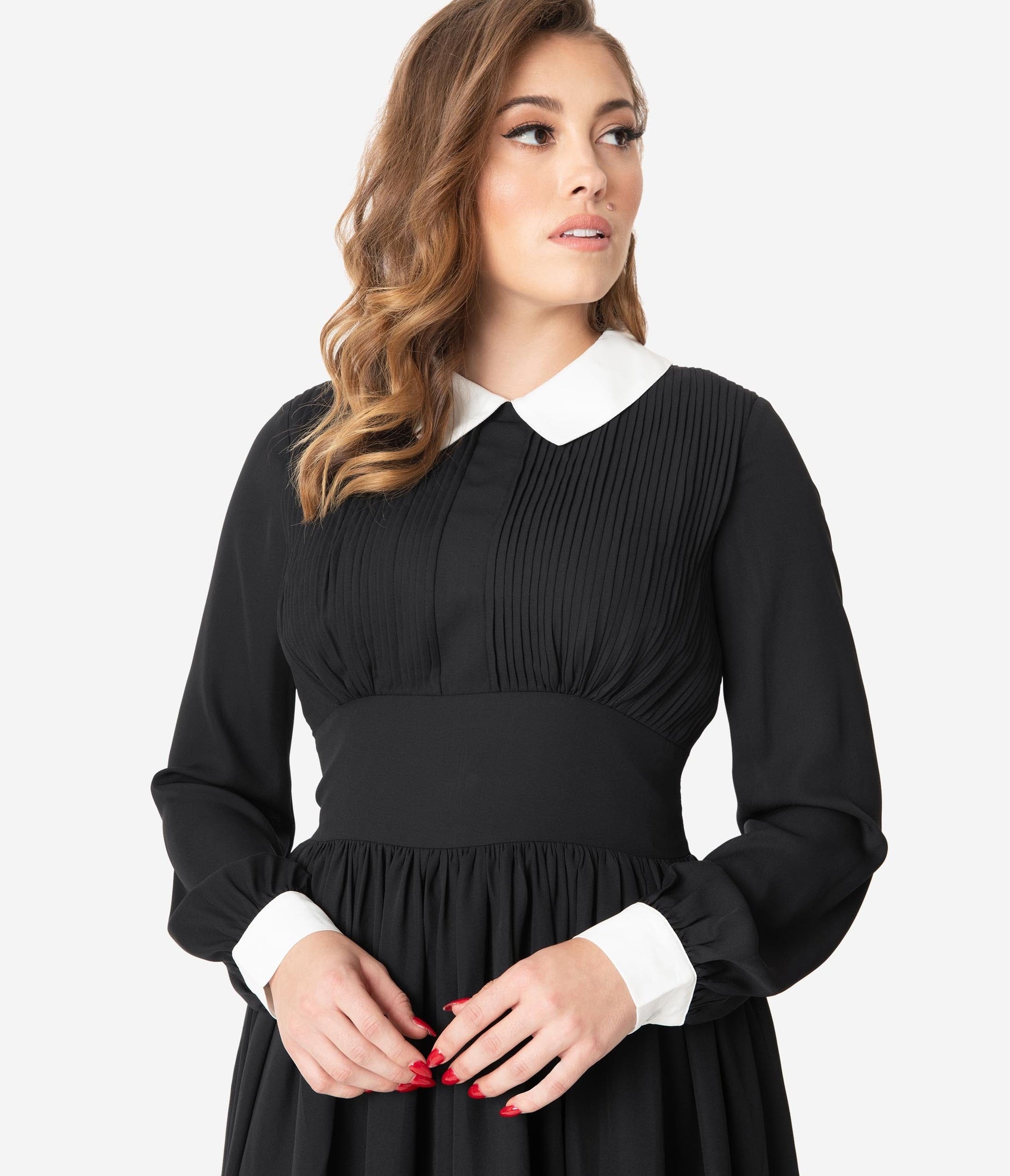 Unique Vintage 1940s Style Black & White Deirdre Shirt Dress