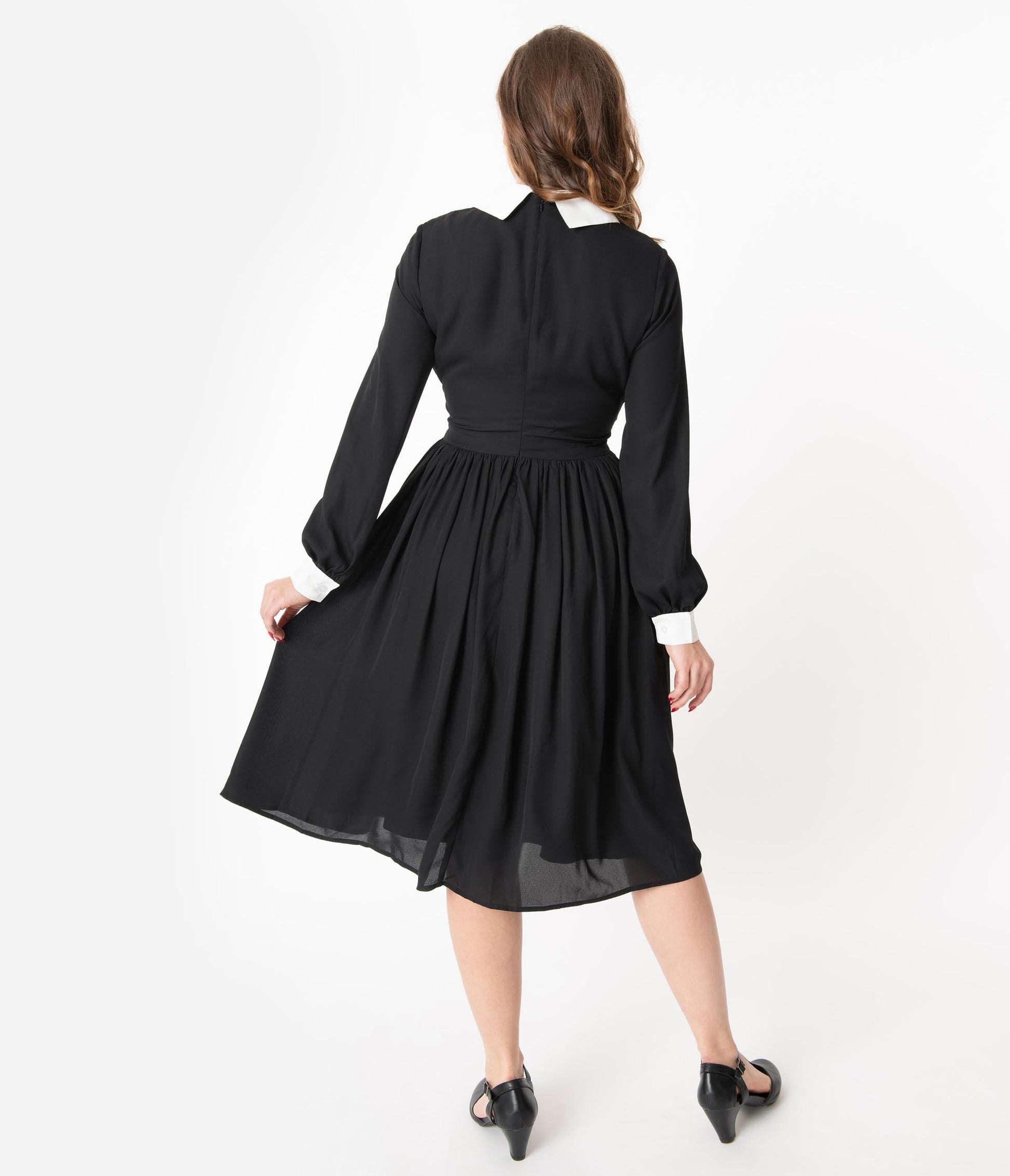 Unique Vintage 1940s Style Black & White Deirdre Shirt Dress