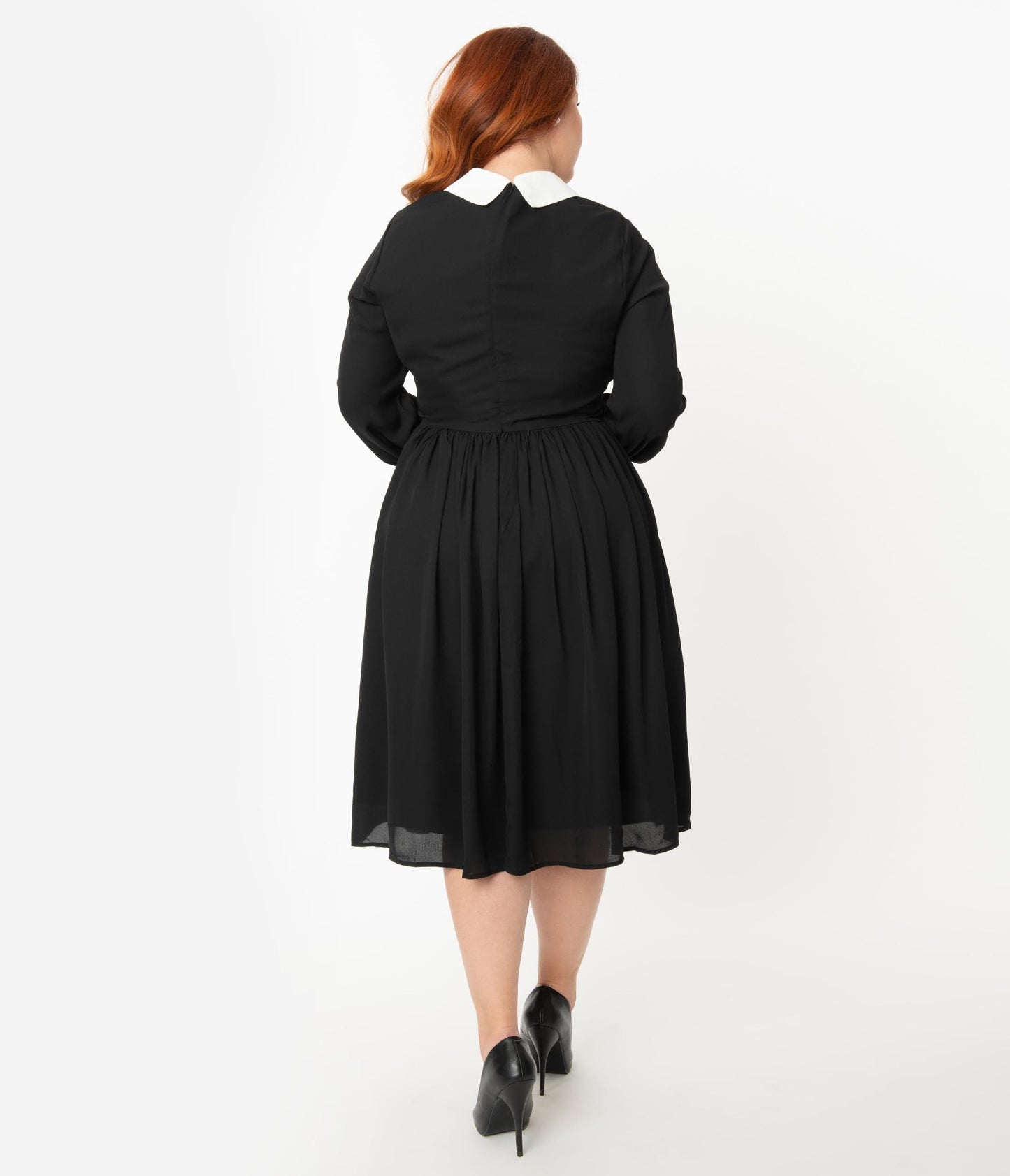 Unique Vintage Plus Size 1940s Style Black & White Deirdre Shirt Dress