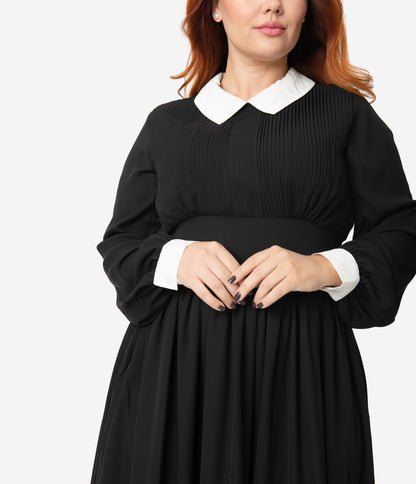 Unique Vintage Plus Size 1940s Style Black & White Deirdre Shirt Dress