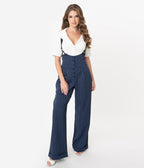Unique Vintage 1930s Navy & White Pin Stripe Thelma Suspender Pants