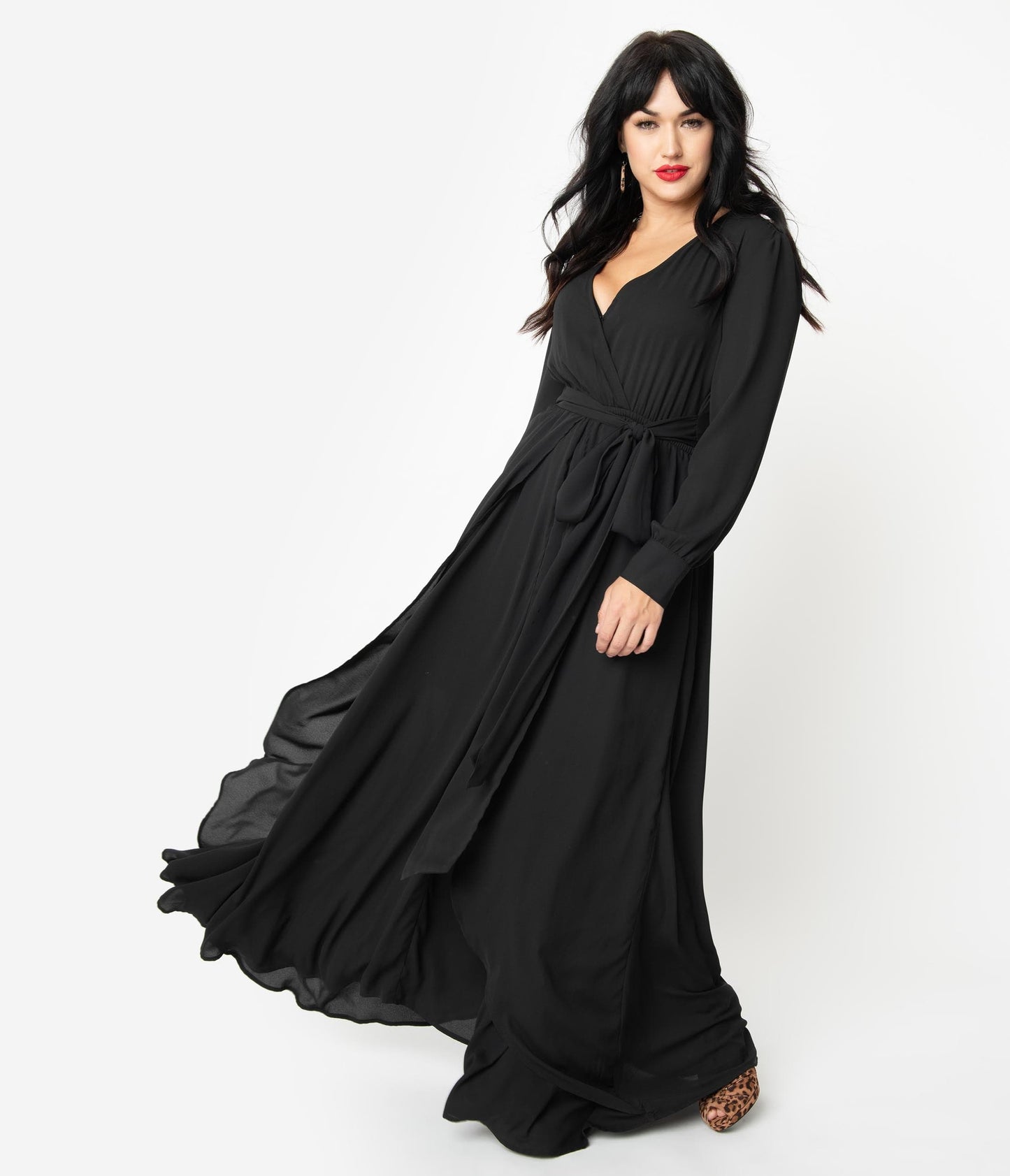 Unique Vintage Black Long Sleeve Farrah Maxi Dress