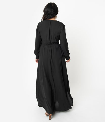 Unique Vintage Black Long Sleeve Farrah Maxi Dress