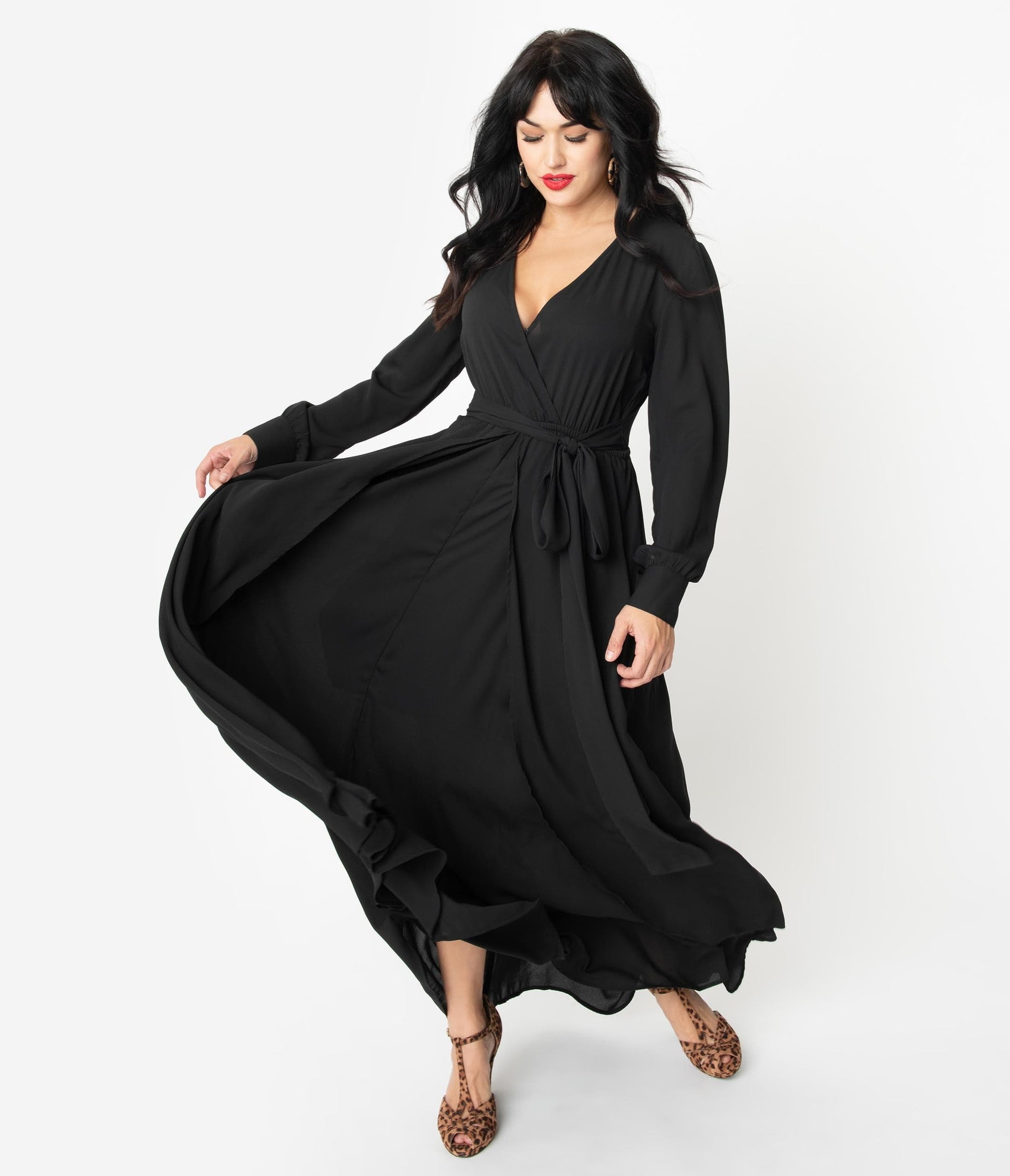Unique Vintage Black Long Sleeve Farrah Maxi Dress
