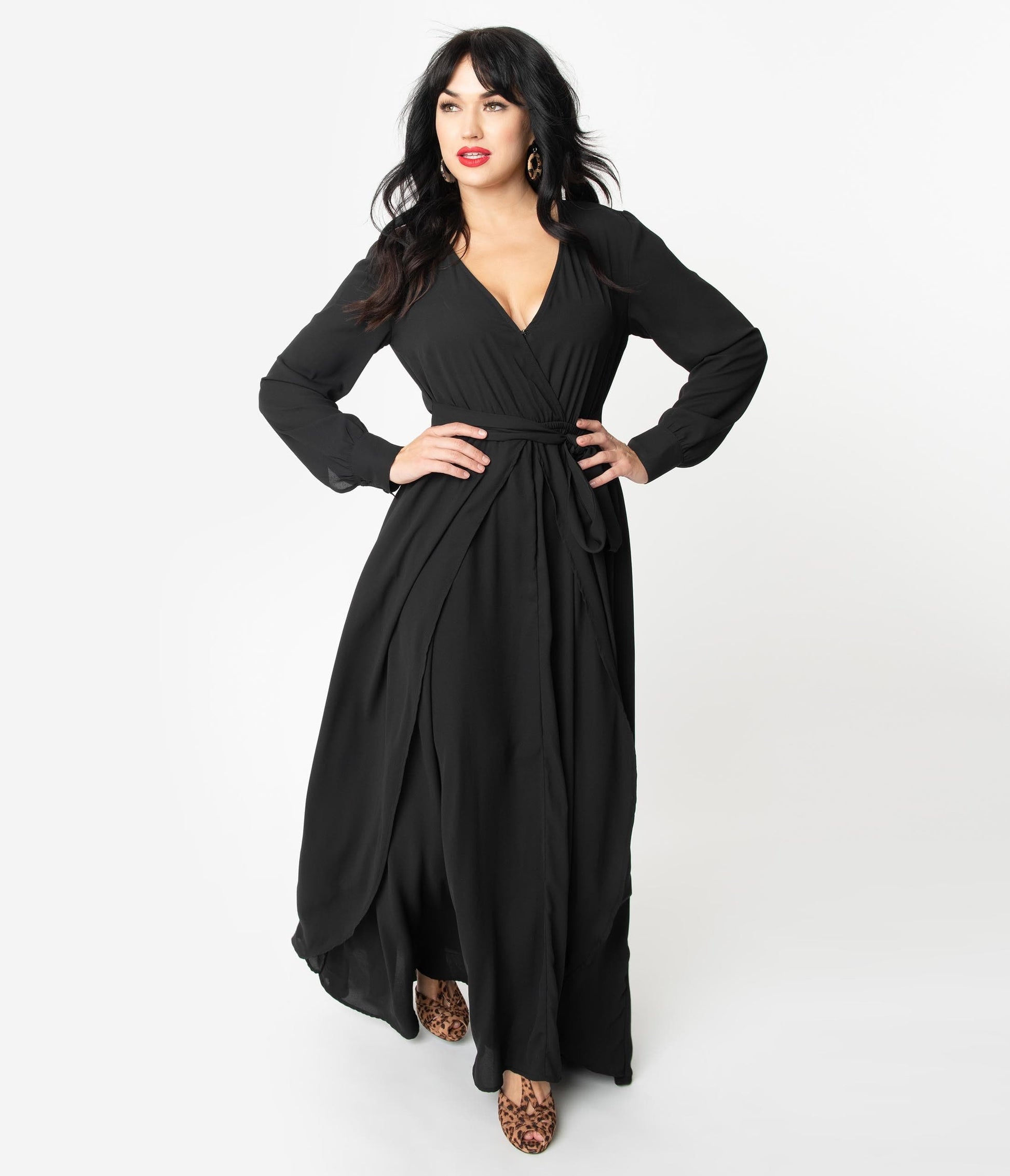 Unique Vintage Black Long Sleeve Farrah Maxi Dress