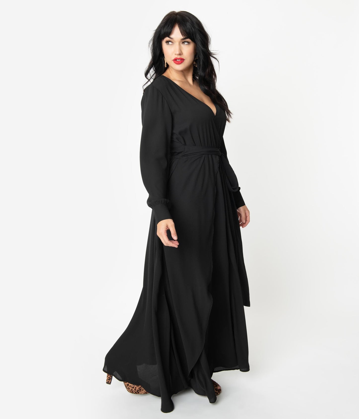 Unique Vintage Black Long Sleeve Farrah Maxi Dress