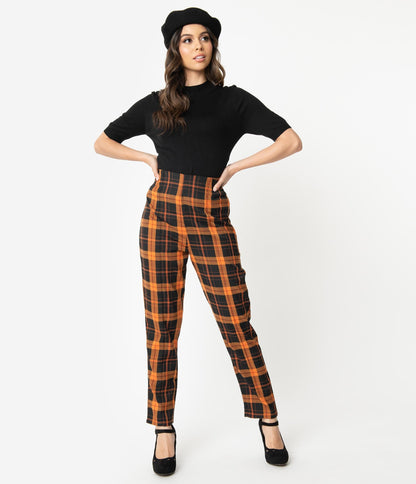Collectif Orange & Black Pumpkin Plaid Bonnie High Waist Pants