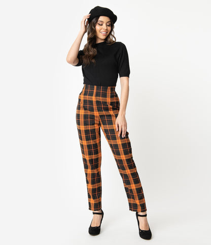 Collectif Orange & Black Pumpkin Plaid Bonnie High Waist Pants