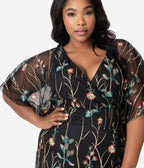 Plus Size Black & Multicolor Floral Embroidered Elegance Evening Gown