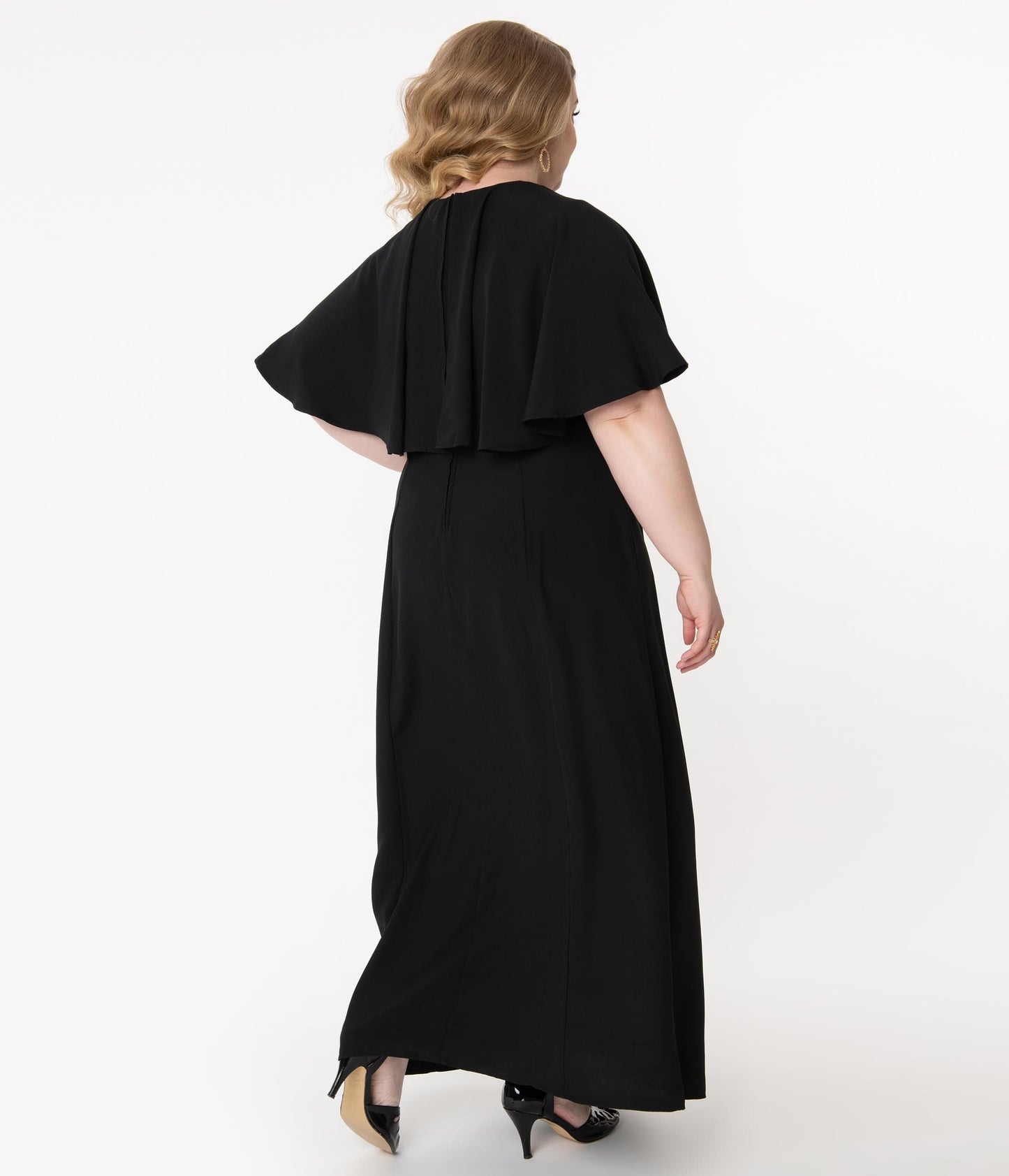 Unique Vintage Plus Size Black Addams Caplette Gown