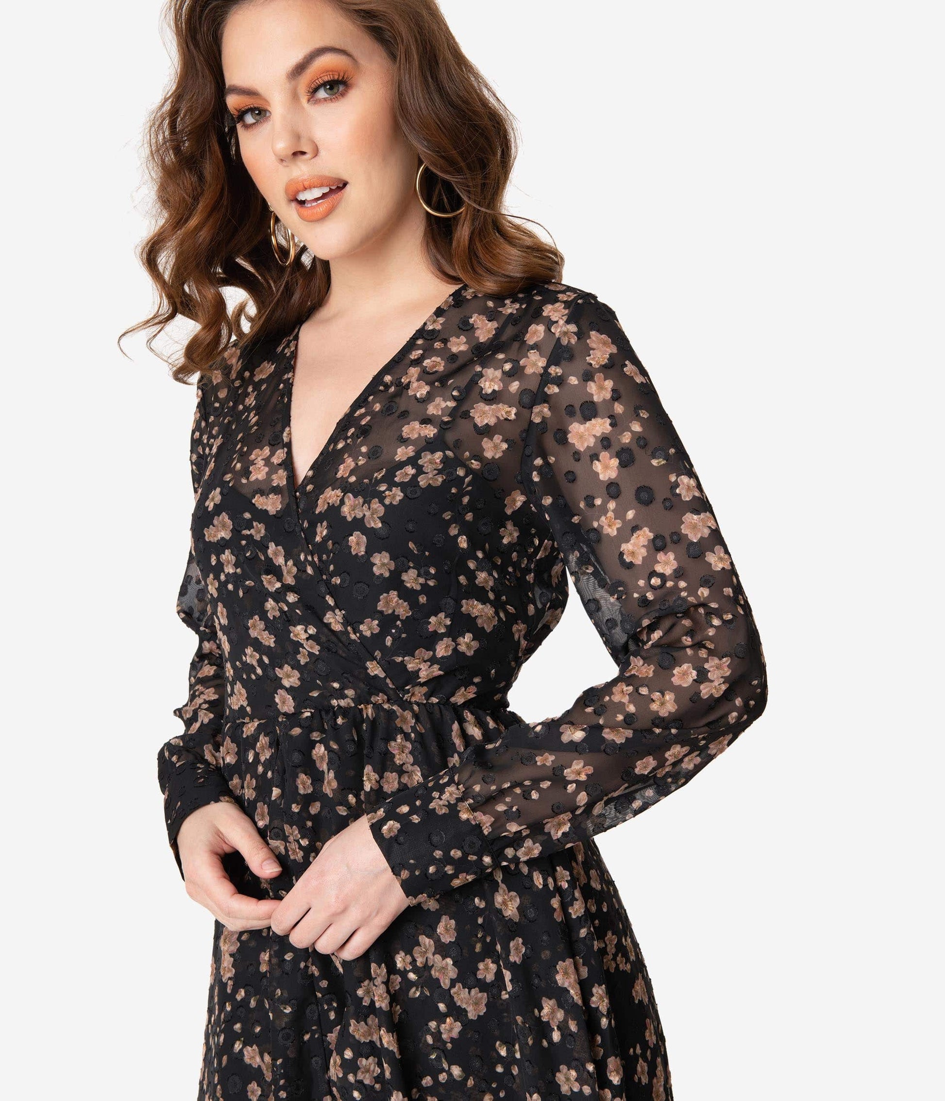 Unique Vintage Black & Pink Floral Farrah Maxi Dress