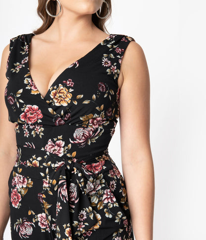 Unique Vintage Black Floral Print Sleeveless Montgomery Jumpsuit