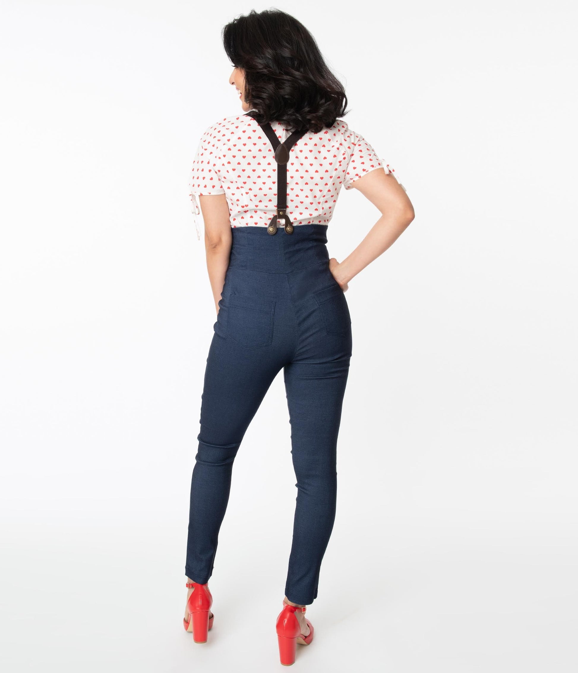 1950s Unique Vintage Dark Blue Denim Moorehead Skinny Suspender Pants