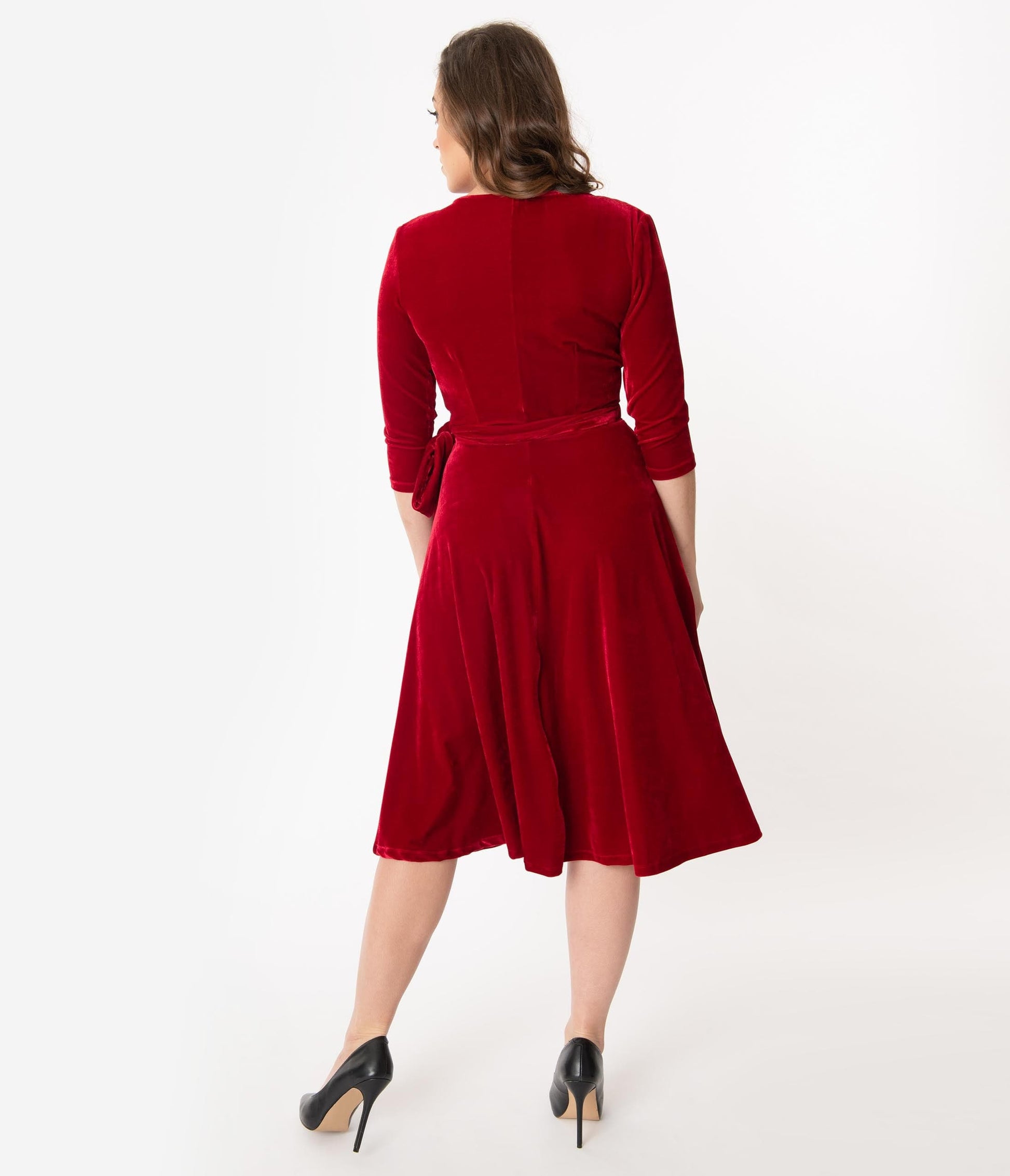Unique Vintage 1940s Style Burgundy Velvet Kelsie Wrap Dress