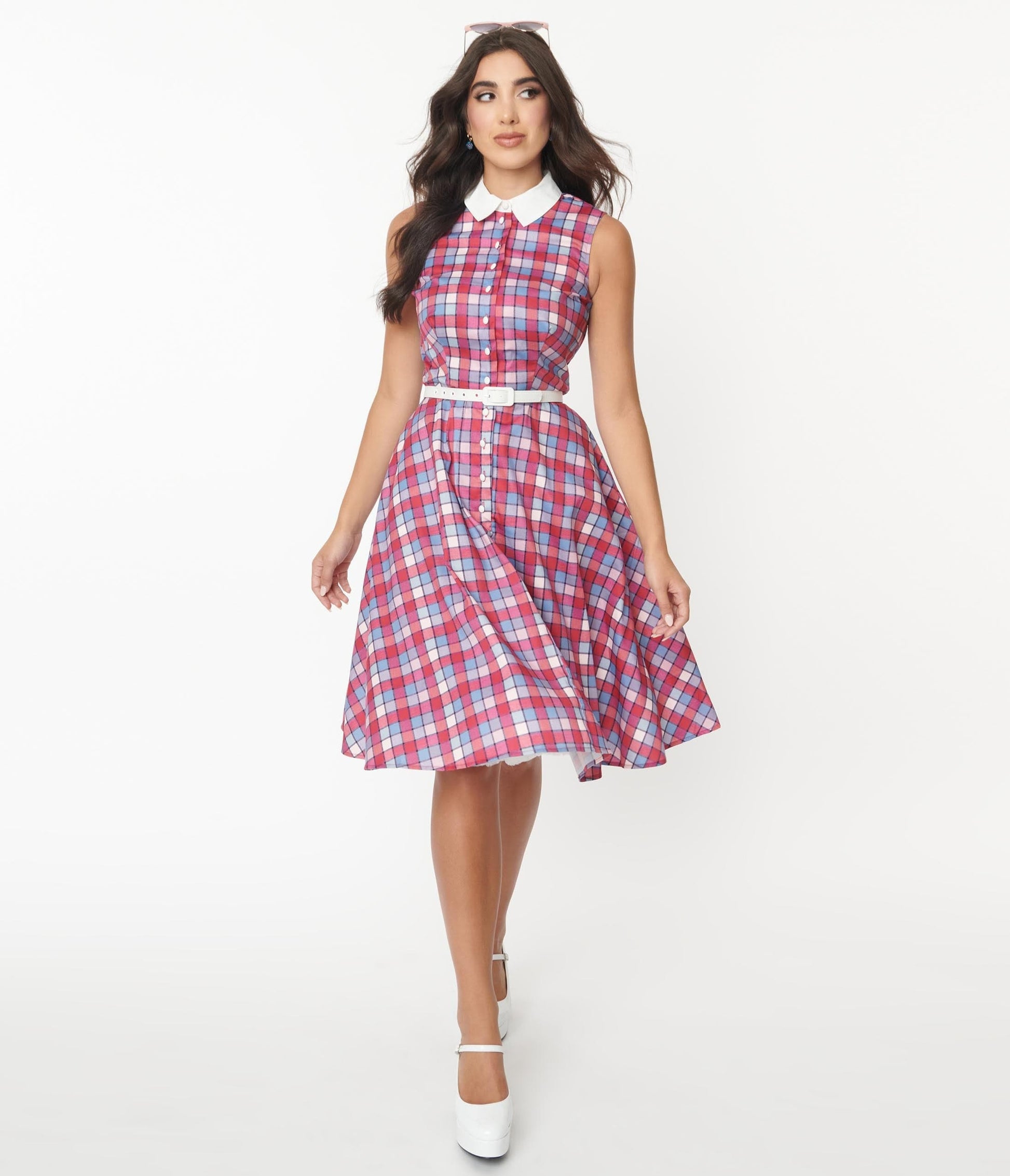 Unique Vintage Red & Blue Check Darlene Dress