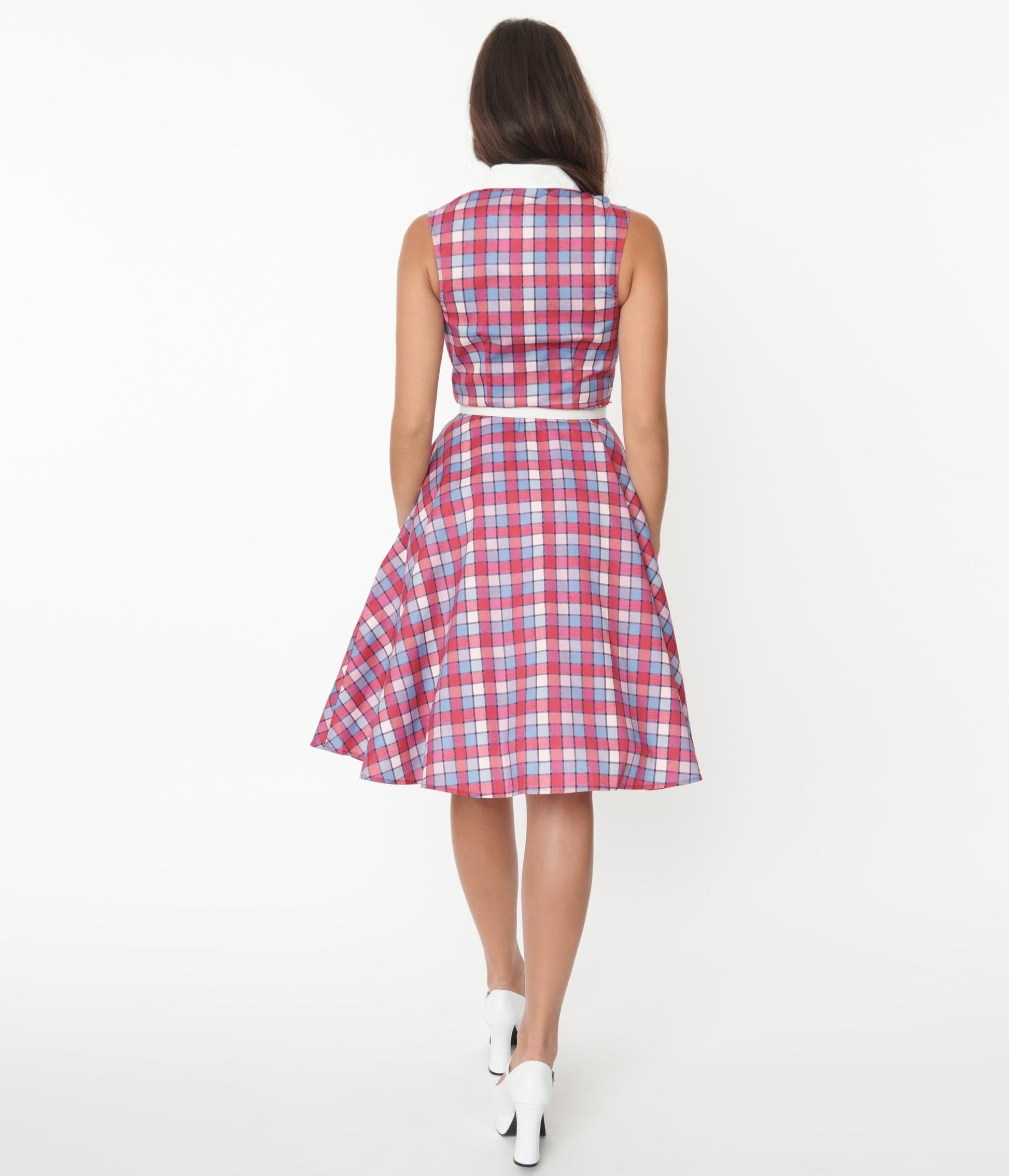 Unique Vintage Red & Blue Check Darlene Dress