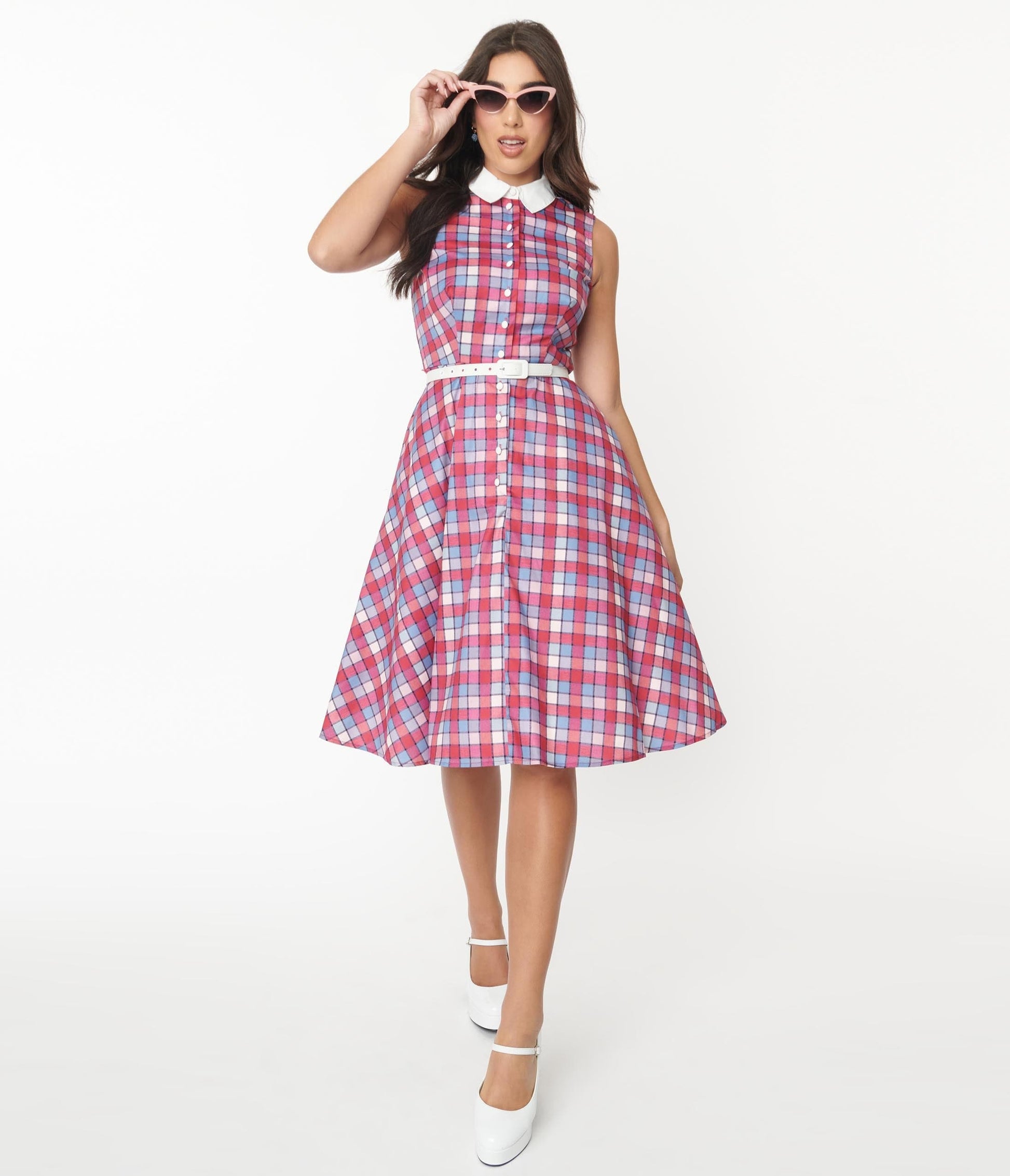 Unique Vintage Red & Blue Check Darlene Dress