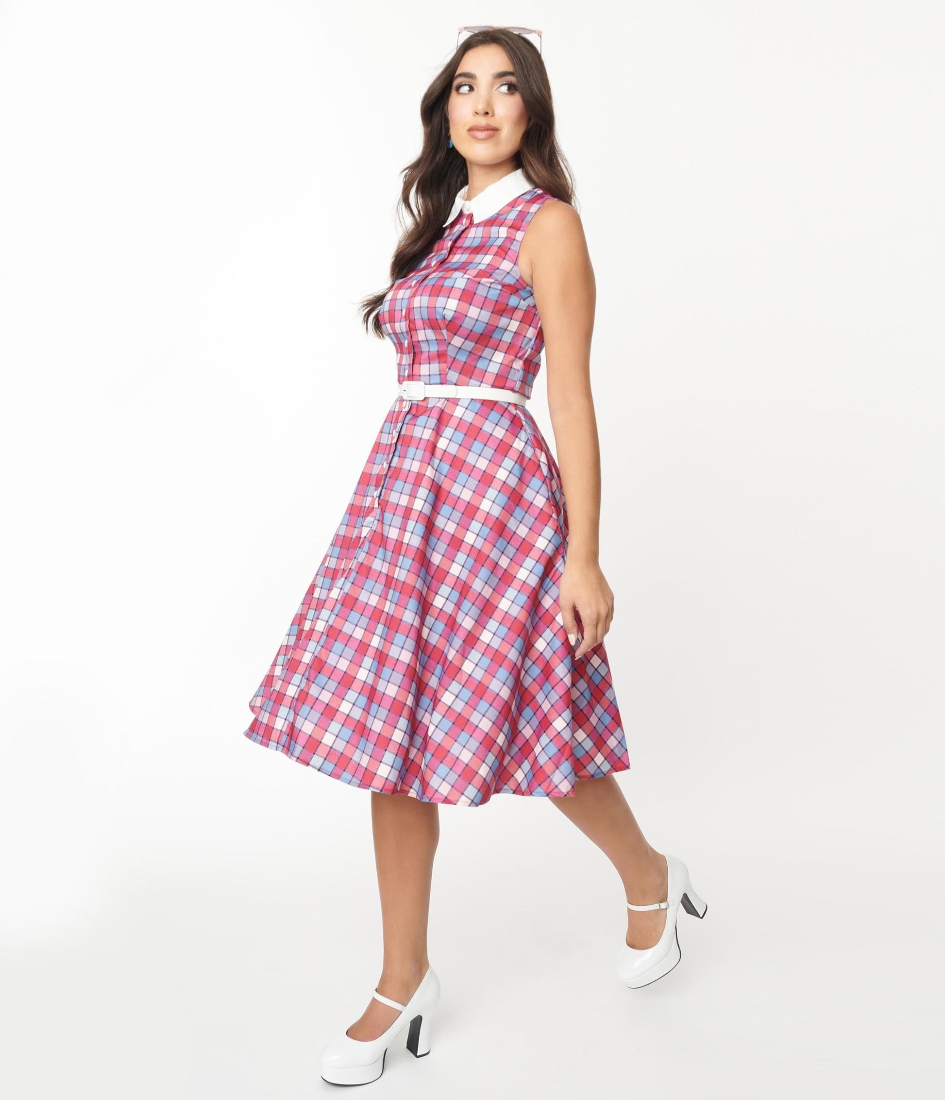 Unique Vintage Red & Blue Check Darlene Dress