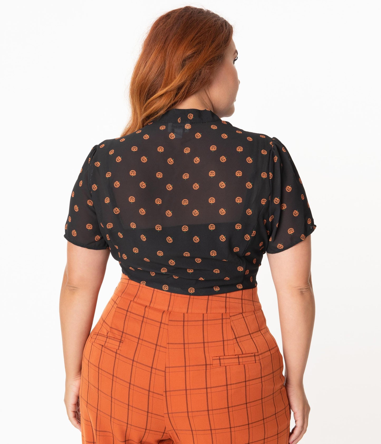 Unique Vintage Plus Size Black & Orange Pumpkin Patch Elsie Blouse