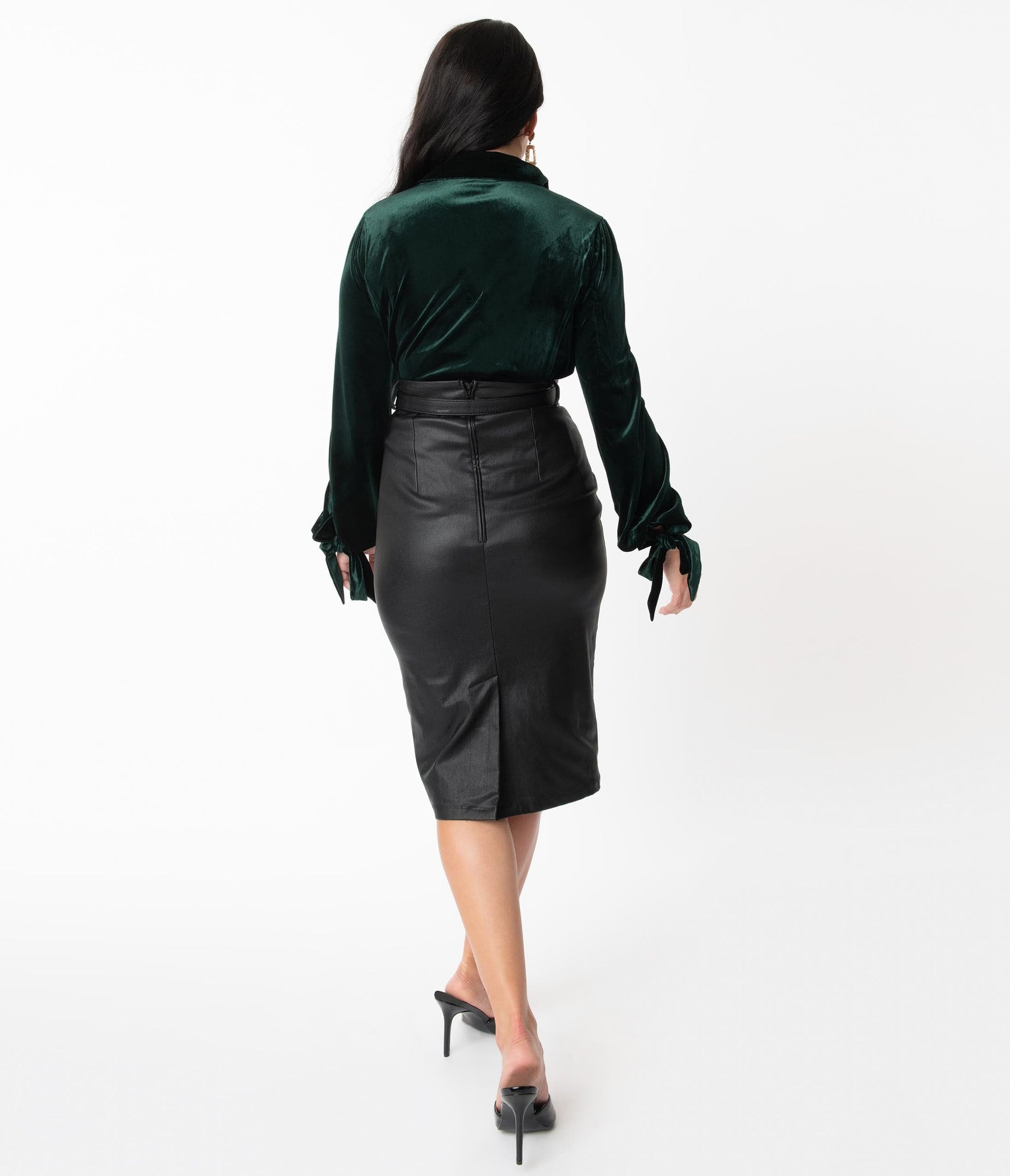 Unique Vintage Black Vegan Leather Marcia Wiggle Skirt