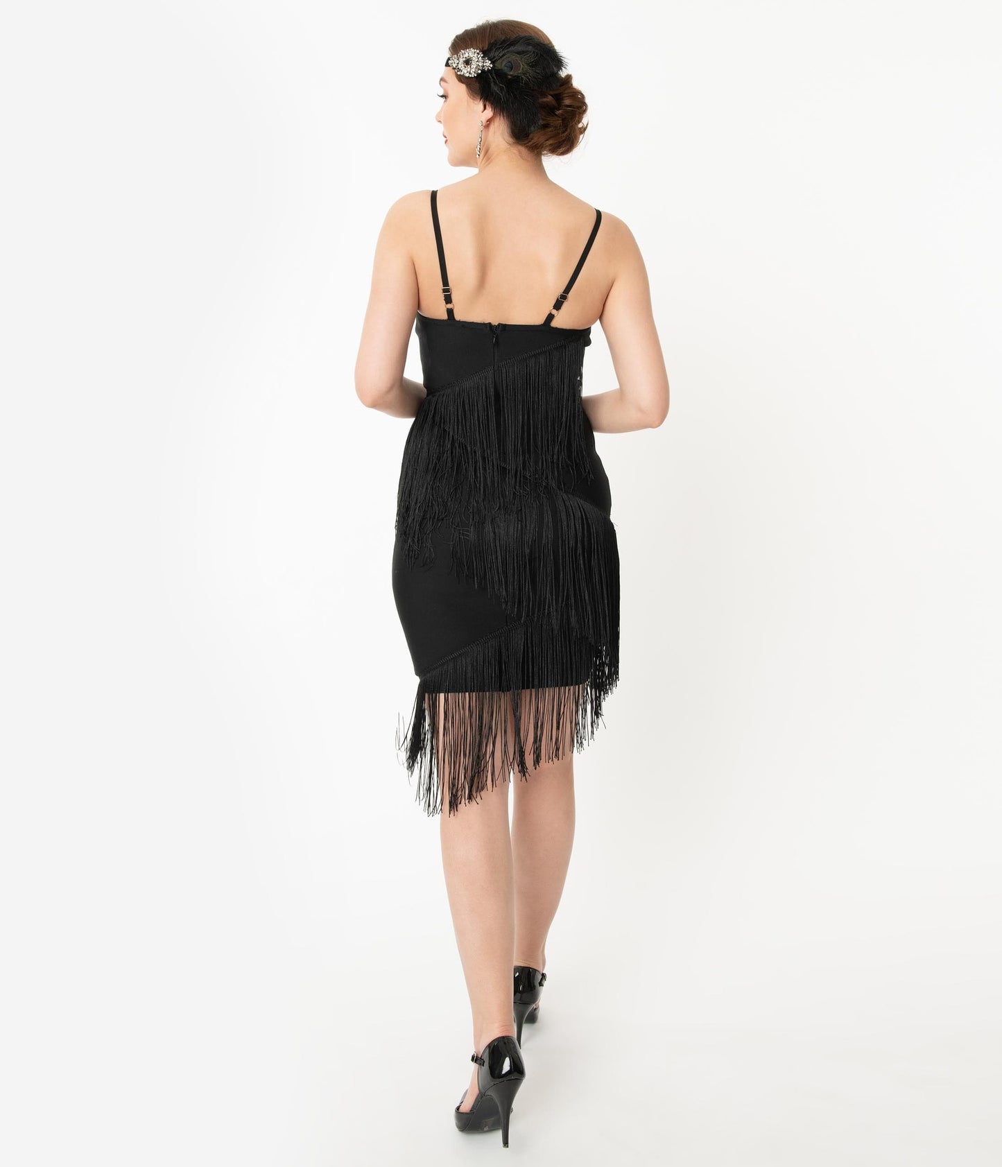 Vintage Style 1920s Black Bandage Fringe Flapper Dress