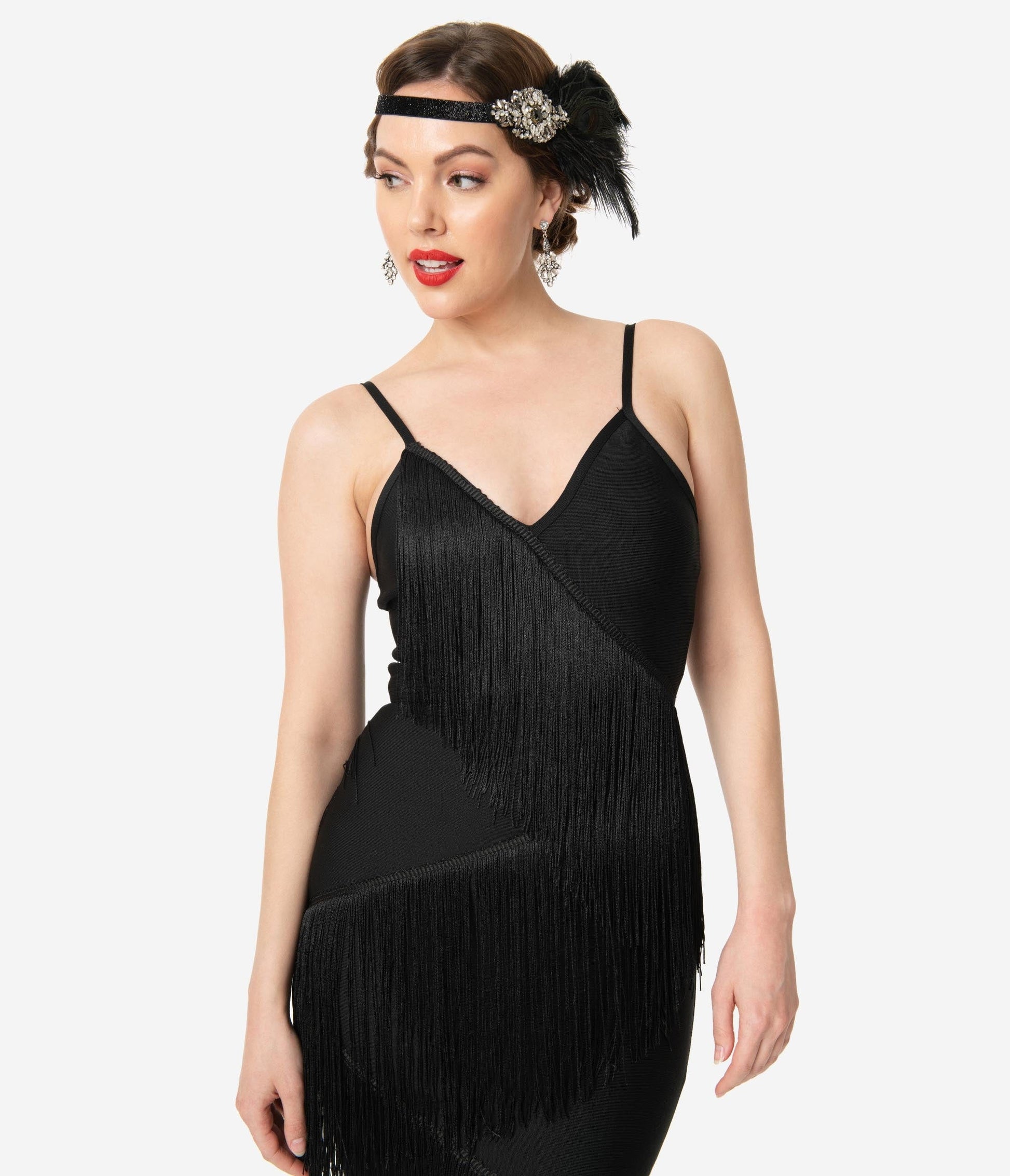 Vintage Style 1920s Black Bandage Fringe Flapper Dress
