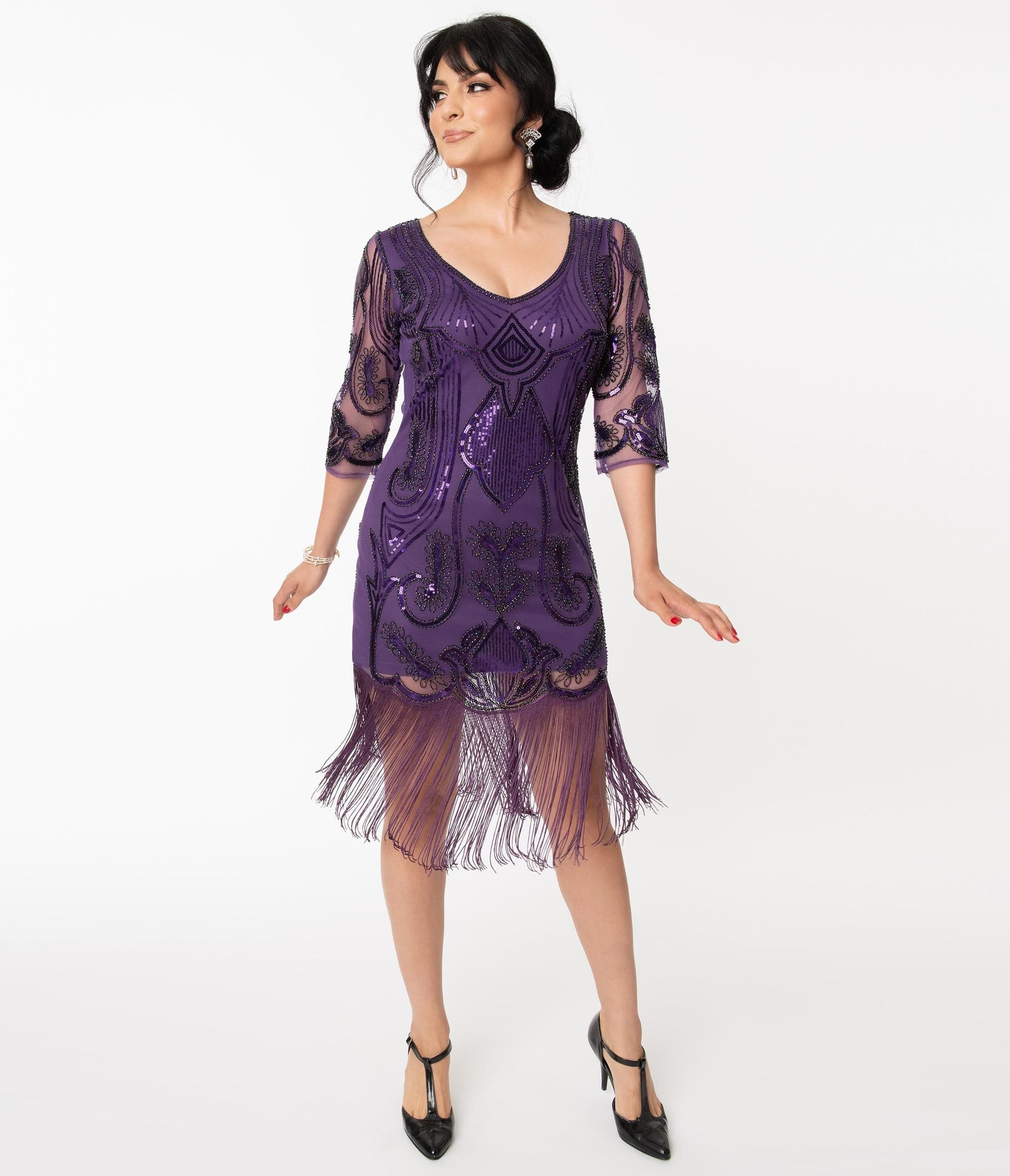 Unique Vintage 1920s Purple Sequin Margaux Flapper Dress