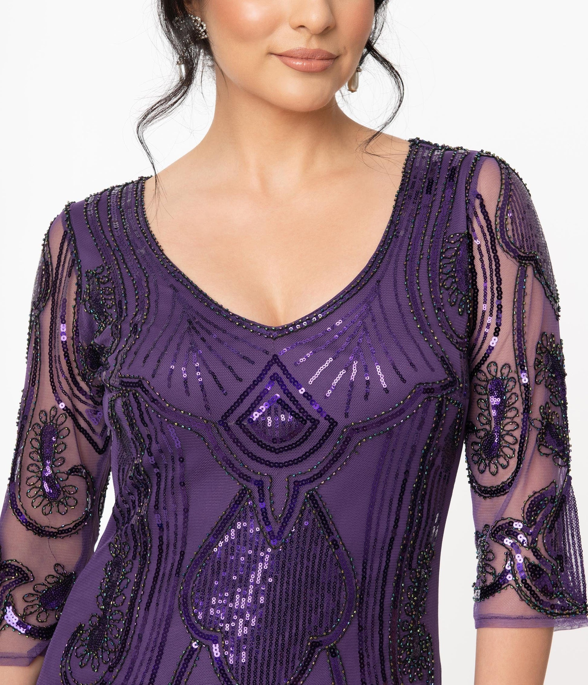 Unique Vintage 1920s Purple Sequin Margaux Flapper Dress