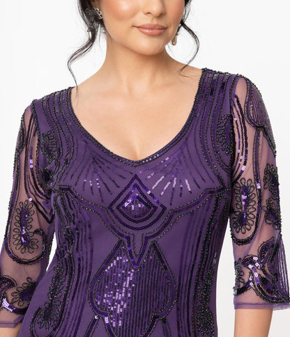 Unique Vintage 1920s Purple Sequin Margaux Flapper Dress