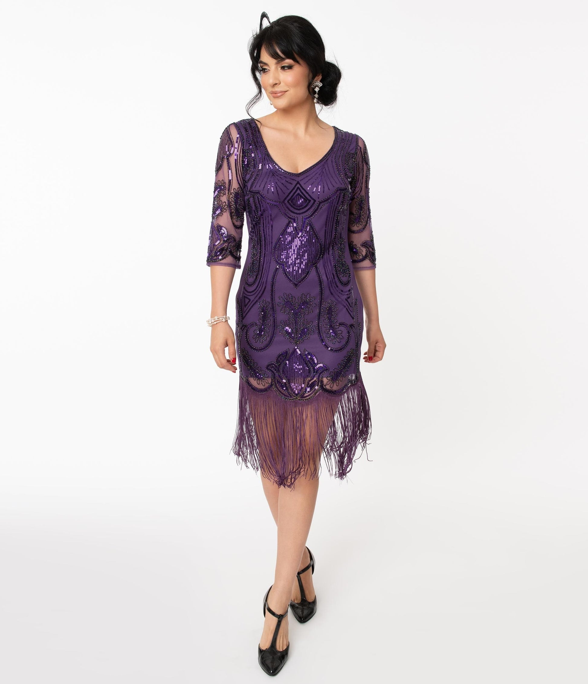 Unique Vintage 1920s Purple Sequin Margaux Flapper Dress