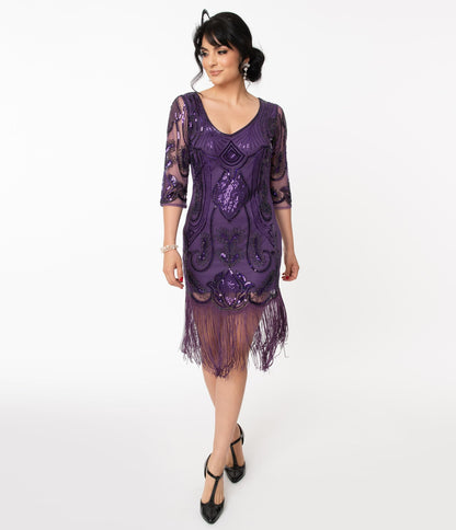 Unique Vintage 1920s Purple Sequin Margaux Flapper Dress