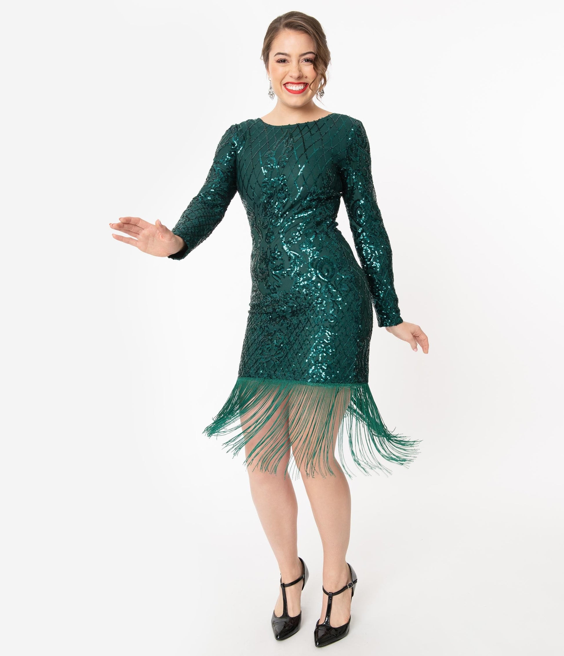 Unique Vintage 1920s Emerald Sequin Emillion Flapper Dress