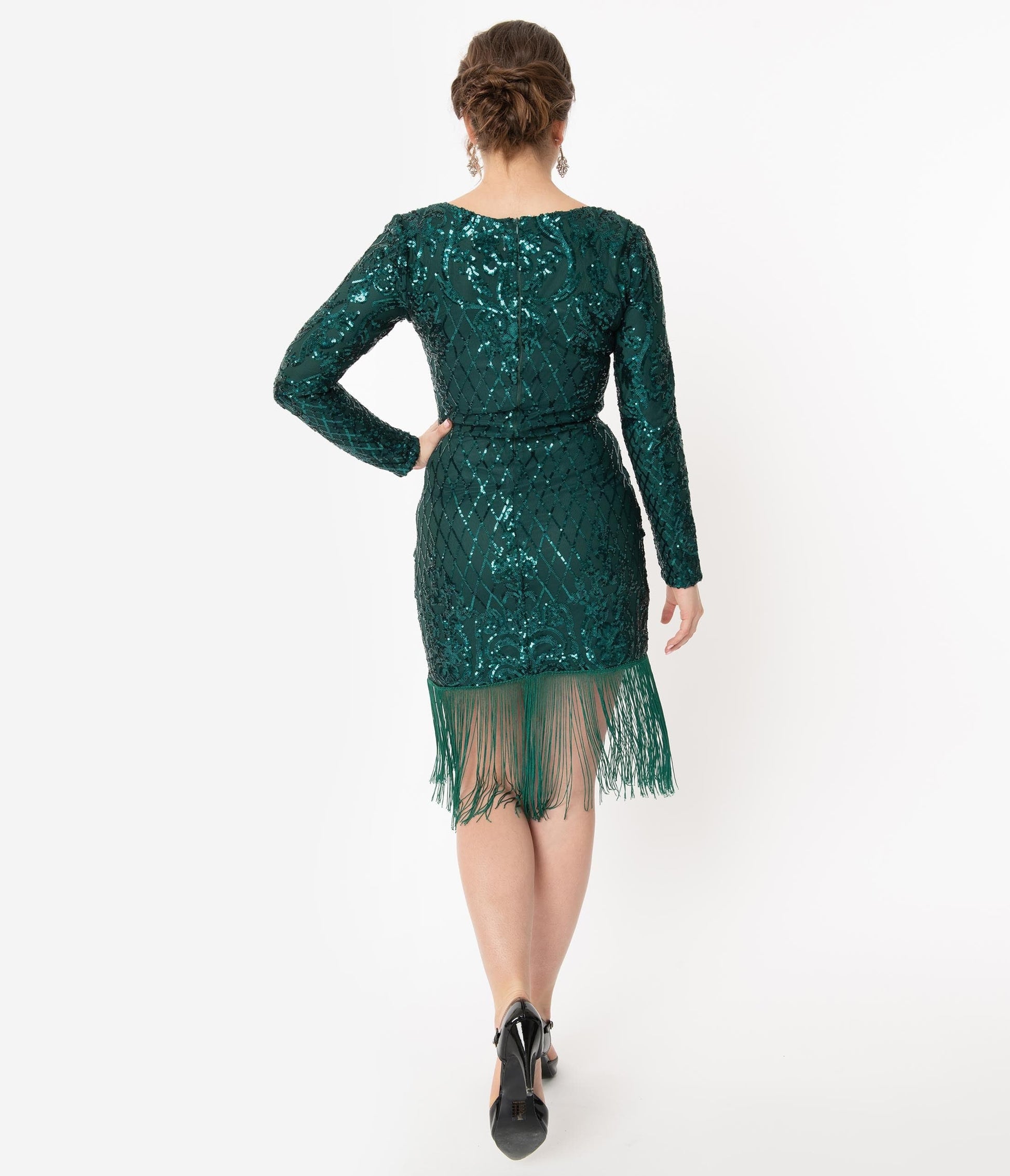 Unique Vintage 1920s Emerald Sequin Emillion Flapper Dress